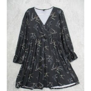Torrid Dress Women 0 US 12 Bird Print Sheer Sleeve Babydoll Boho Stretch Knit